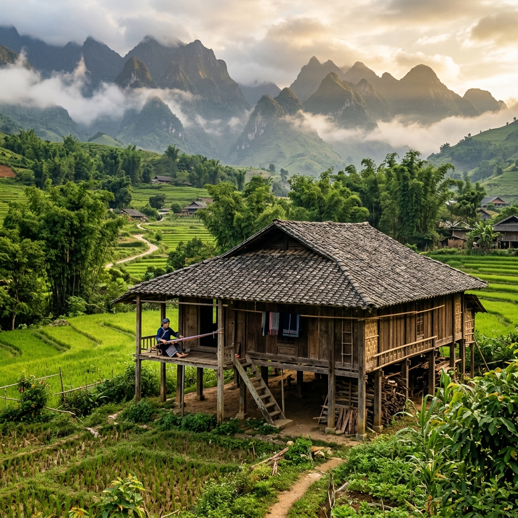 Maison sur pilotis Tày dans la vallée de Bản Hồ, Sapa